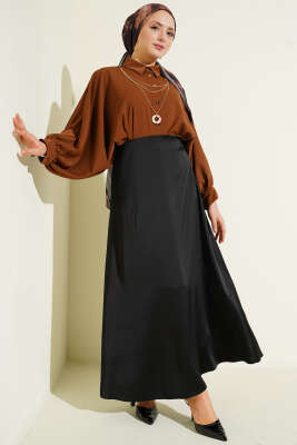 Yarasa Kol Kolyeli Oversize Gömlek Kestane - Gömlek