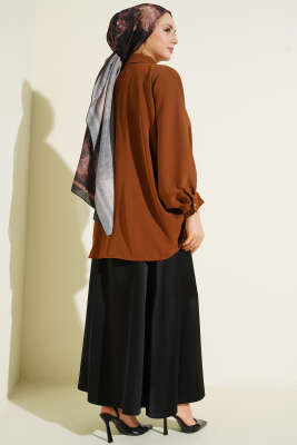 Yarasa Kol Kolyeli Oversize Gömlek Kestane - Gömlek