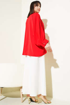 Yarasa Kol Kolyeli Oversize Gömlek Kırmızı - 500-700 TL Ürünler