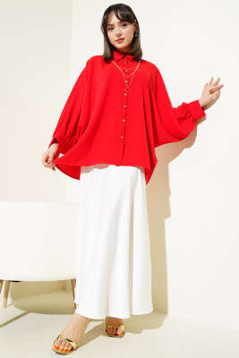 Yarasa Kol Kolyeli Oversize Gömlek Kırmızı - 500-700 TL Ürünler
