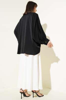 Yarasa Kol Kolyeli Oversize Gömlek Siyah - 500-700 TL Ürünler