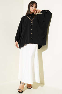 Yarasa Kol Kolyeli Oversize Gömlek Siyah - 500-700 TL Ürünler