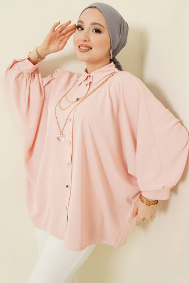 Yarasa Kol Kolyeli Oversize Gömlek Yavru Ağzı - Gömlek