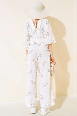 Yarasa Kol Nakışlı İkili Takım Ekru - Kadın Giyim Modelleri