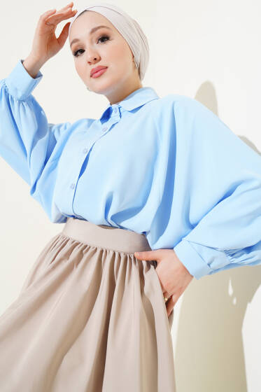 Yarasa Kol Ön Düğmeli Gömlek Bebe Mavi - Gömlek