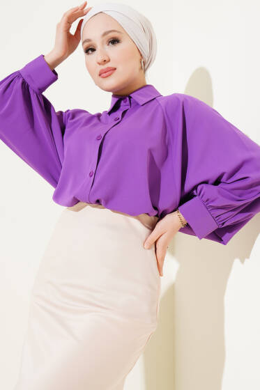 Yarasa Kol Ön Düğmeli Gömlek Menekşe - Gömlek