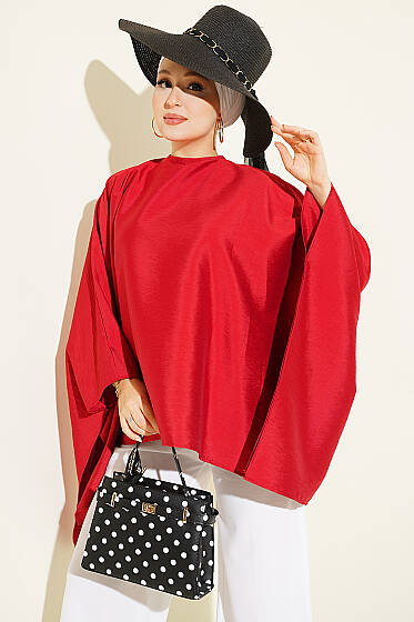 Yarasa Kol Oversize Bluz Kırmızı - Bluz