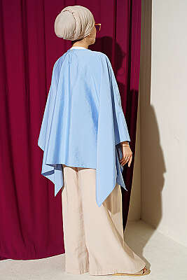 Yarasa Kol Oversize Bluz Mavi - Bluz