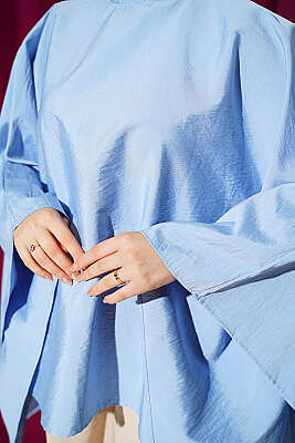 Yarasa Kol Oversize Bluz Mavi - Bluz