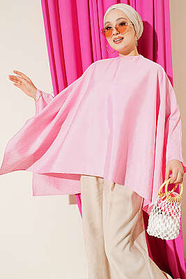 Yarasa Kol Oversize Bluz Pembe - TABLO FASHİON