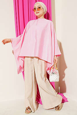 Yarasa Kol Oversize Bluz Pembe - Bluz