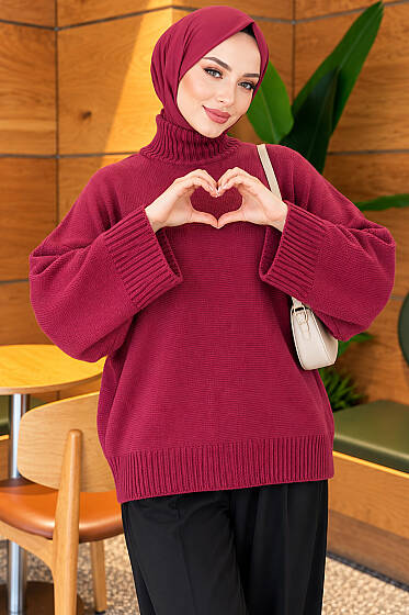 Yarasa Kol Oversize Triko Tunik Menekşe - Tunik