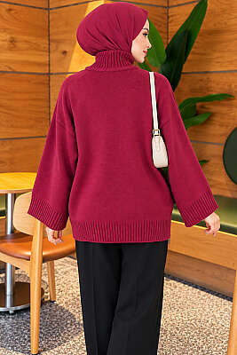 Yarasa Kol Oversize Triko Tunik Menekşe - Tunik
