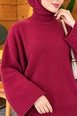 Yarasa Kol Oversize Triko Tunik Menekşe - Tunik