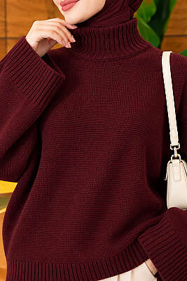 Yarasa Kol Oversize Triko Tunik Mürdüm - Tunik