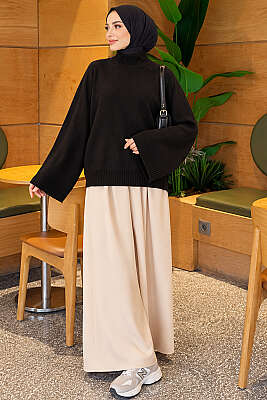 Yarasa Kol Oversize Triko Tunik Siyah - Tunik