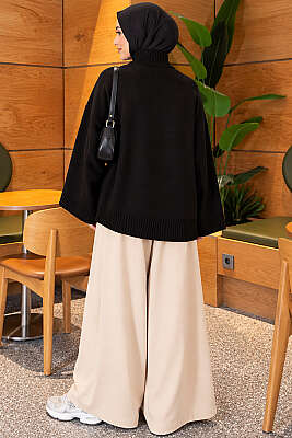 Yarasa Kol Oversize Triko Tunik Siyah - Tunik