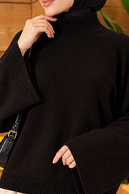 Yarasa Kol Oversize Triko Tunik Siyah - Tunik