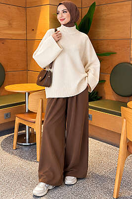 Yarasa Kol Oversize Triko Tunik Taş - Tunik