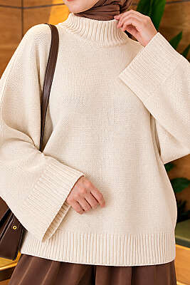 Yarasa Kol Oversize Triko Tunik Taş - Tunik