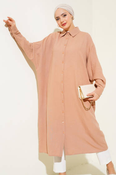 Yarasa Kol Oversize Uzun Gömlek Latte - Gömlek