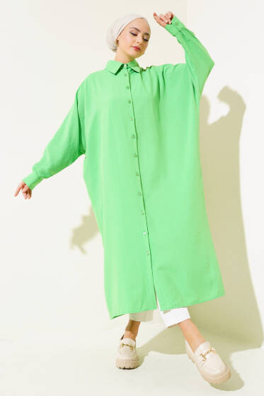 Yarasa Kol Oversize Uzun Gömlek Yeşil - Gömlek