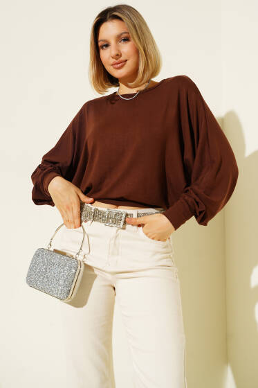 Yarasa Kol Salaş Bluz Kahve - Kadın Giyim Modelleri