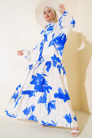 Yarasa Kol Salaş Elbise Saks - Elbise