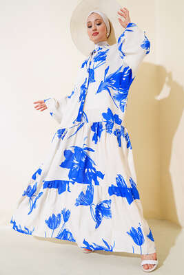 Yarasa Kol Salaş Elbise Saks - NEVA MODA