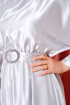 Yarasa Kol Saten Elbise Gümüş - Thumbnail