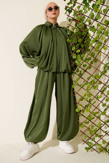 Yarasa Kol Saten Salaş İkili Takım Haki - İkili Takım