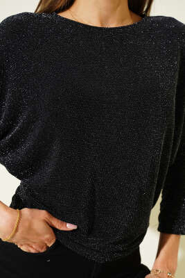 Yarasa Kol Simli Bluz Siyah - Kadın Giyim Modelleri