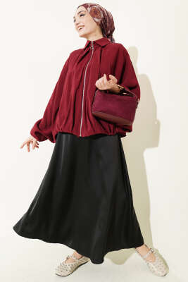 Yarasa Kol Tensel Kısa Ceket Bordo - Ceket