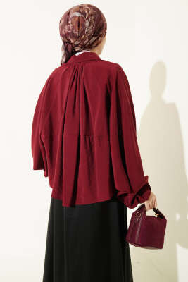 Yarasa Kol Tensel Kısa Ceket Bordo - Ceket