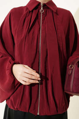 Yarasa Kol Tensel Kısa Ceket Bordo - Ceket