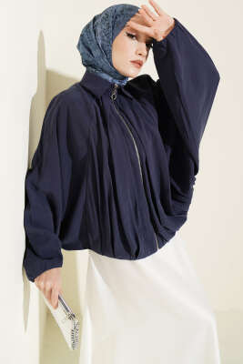 Yarasa Kol Tensel Kısa Ceket Lacivert - VAV TEKSTİL