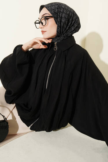 Yarasa Kol Tensel Kısa Ceket Siyah - Ceket