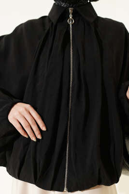 Yarasa Kol Tensel Kısa Ceket Siyah - Ceket