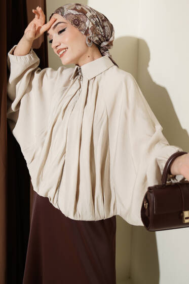 Yarasa Kol Tensel Kısa Ceket Taş - Ceket