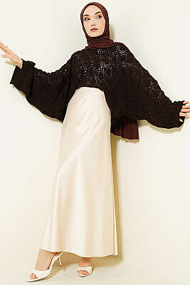 Yarasa Kol Triko Ajur Kazak Acı Kahve - Triko Kazak