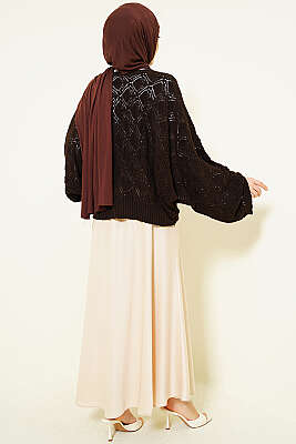 Yarasa Kol Triko Ajur Kazak Acı Kahve - Triko Kazak