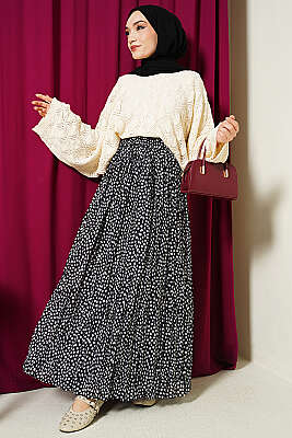 Yarasa Kol Triko Ajur Kazak Bej - Triko Kazak