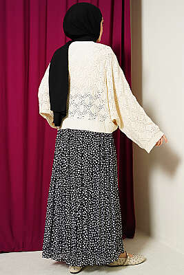 Yarasa Kol Triko Ajur Kazak Bej - Triko Kazak