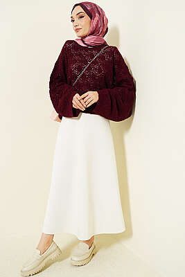 Yarasa Kol Triko Ajur Kazak Bordo - Triko Kazak