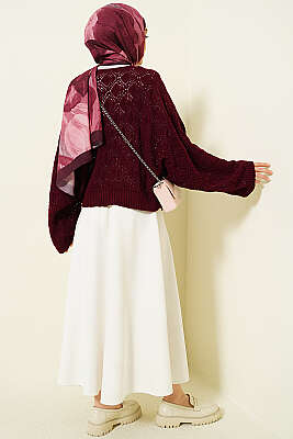 Yarasa Kol Triko Ajur Kazak Bordo - Triko Kazak