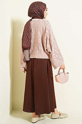 Yarasa Kol Triko Ajur Kazak Pudra - Triko Kazak