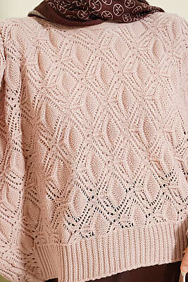 Yarasa Kol Triko Ajur Kazak Pudra - Triko Kazak