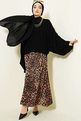 Yarasa Kol Triko Ajur Kazak Siyah - Triko Kazak