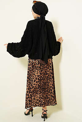 Yarasa Kol Triko Ajur Kazak Siyah - Triko Kazak