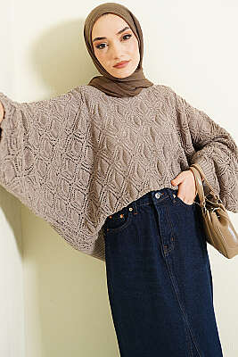 Yarasa Kol Triko Ajur Kazak Vizon - VANİZA TRİKO